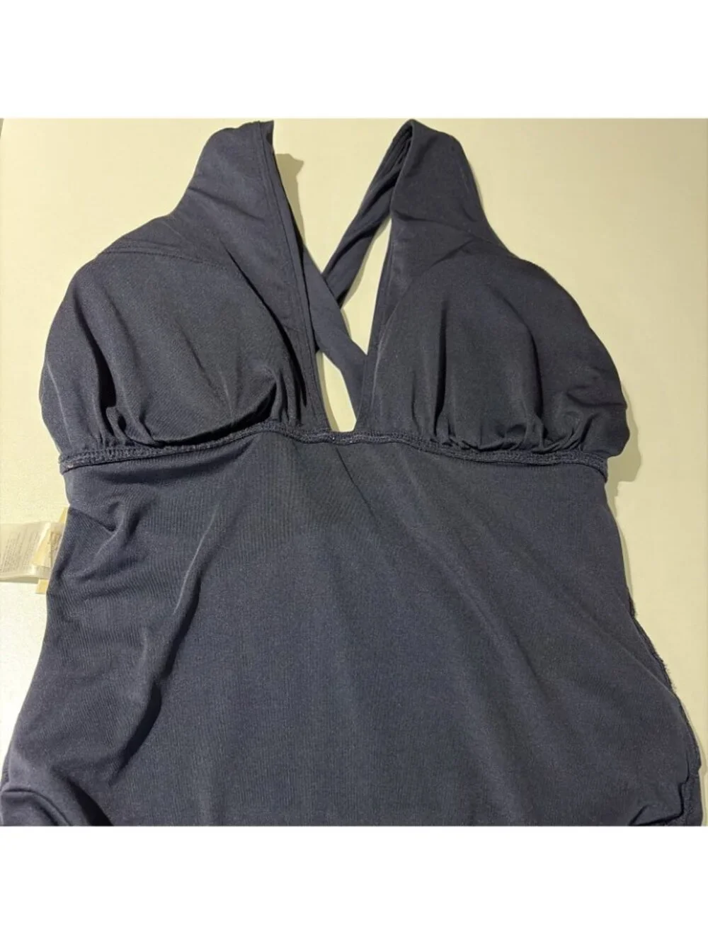 Michael Kors One Piece Swimsuit Womens 8 Ruched Criss Cross Back Navy Luxury